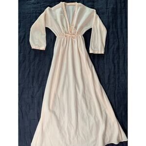 Vintage Miss Elaine Nightgown Pink Empire Waist 70s Long Sleeve Maxi S